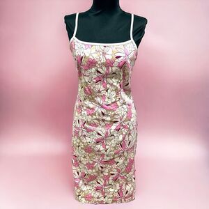 Vintage Y2K floral bodycon dress pink and shades of cream sz 6 by Faith Passion